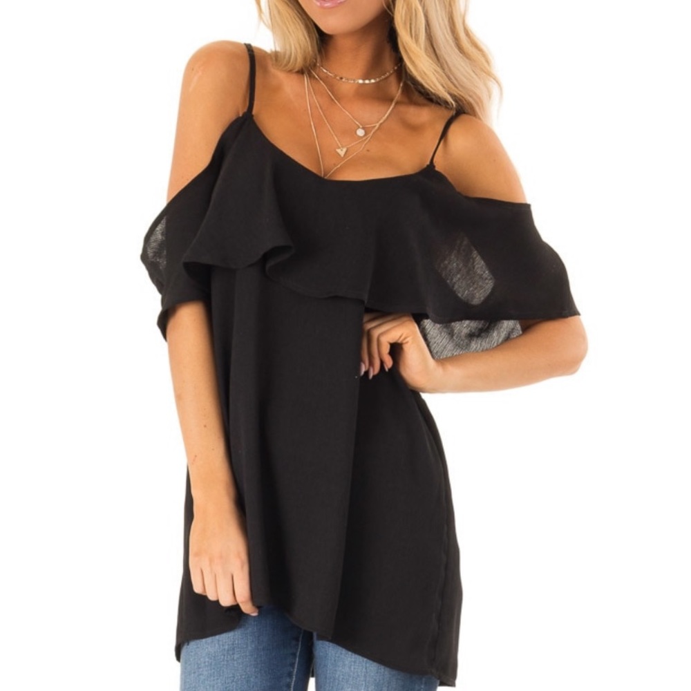 Lime Lush Cold Shoulder Top W/ Ruffle Detail